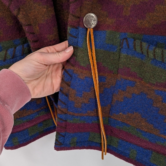 Vintage Breeches Wool Aztec Tie Front Western Jacket Made in USA Size Small - Picture 6 of 6